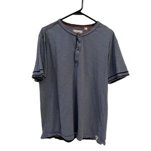 Jeremiah Heathered blue short sleeved Henley T shirt size Large